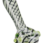 A side view of the Pulsar UV Candy Stripe Spoon Pipe, showcasing its colorful striped glass design.