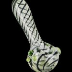 The Pulsar UV Candy Stripe Spoon Pipe is shown in a close-up side view, displaying its colorful striped pattern.