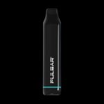 Sleek black cannabis vape pen with blue accents and vertical branding.
