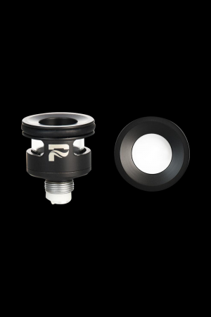 A top-down view of the Pulsar APX Volt V3 Coil-less Cup Atomizer, showing a circular, metallic cup against a dark background.