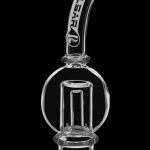 A clear, angled view of the Pulsar APX Wax/Volt V3 Bubbler Attachment, showing its glass construction and joint connection.