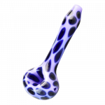 A three-quarter view of the Pulsar Animal Spots Spoon Pipe, featuring a spotted pattern on the bowl and stem.