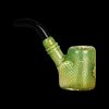 Front view of the Pulsar Bubble Matrix Sherlock Pipe, showing its green glass construction and curved design.