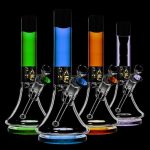 A front view of the Pulsar High Class Beaker Bong, showcasing its clear glass construction and simple beaker shape.