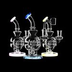 A studio shot displays the Pulsar Mini Egg Dab Rig, showcasing its compact size and clear glass construction from a slightly angled perspective.