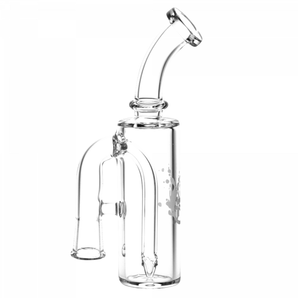 A front view of the Pulsar Petite Pocket Cart Rig Bubbler for Vapes, showcasing its clear glass construction and compact size.