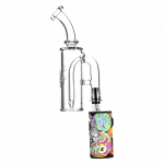 A front view of the Pulsar Petite Pocket Cart Rig Bubbler for Vapes, showing its clear glass construction and compact size.