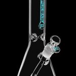 A front view of the Pulsar Psychedelic Turtle Beaker Water Pipe shows a clear glass beaker with a colorful turtle design at the base.