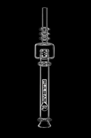 A close-up view of the Pulsar Quartz Deco Dab Straw Collector, showcasing its slender form and clear quartz tip.