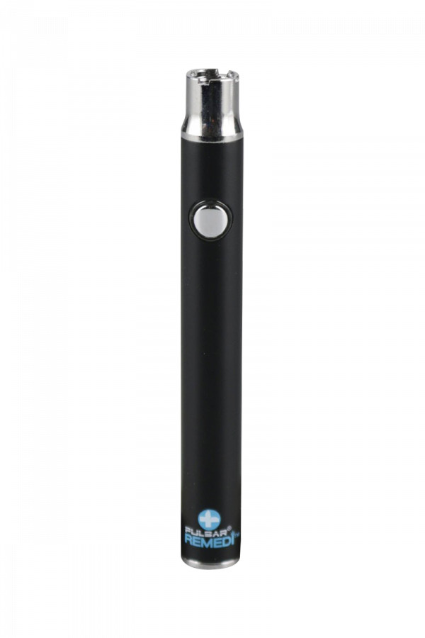 A studio shot of the Pulsar ReMEDi Variable Voltage Battery, showing its sleek, black cylindrical design against a white background.