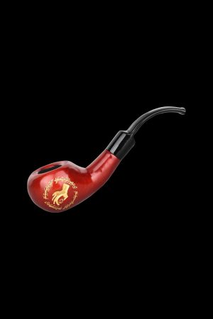 Red smoking pipe with gold-colored elvish script and a white tree emblem.