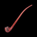 Red glass cannabis smoking pipe with ornate detailing.