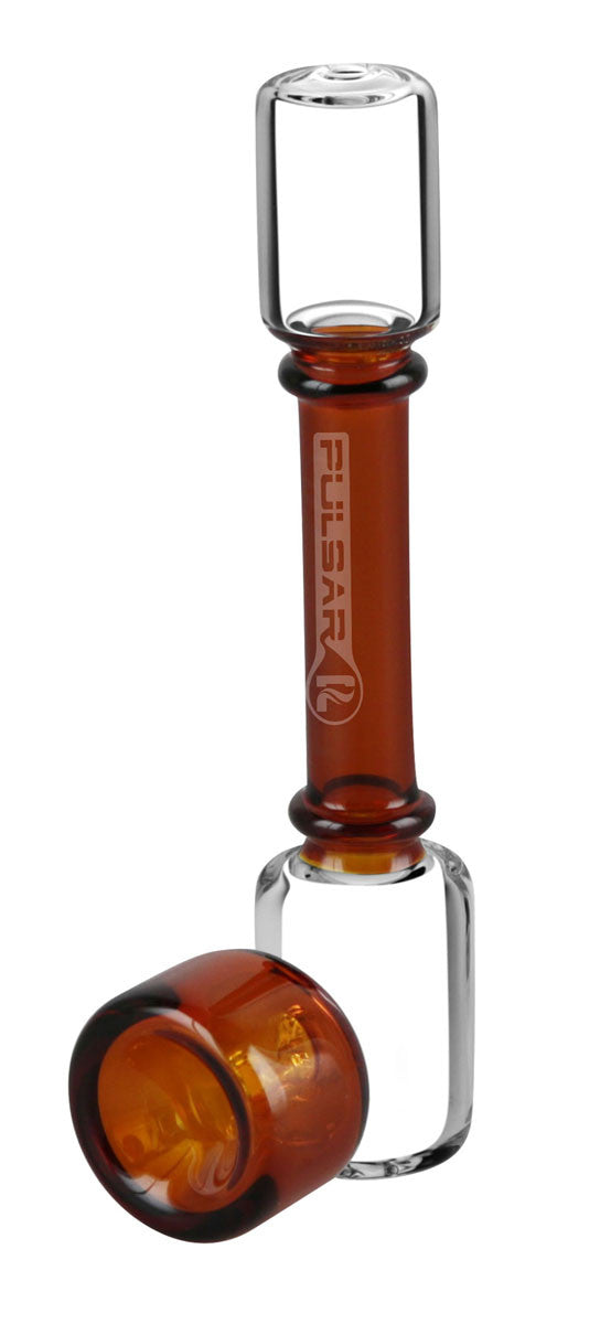 A side view of the Pulsar Modern Steamroller Pipe, showcasing its clear glass construction and cylindrical shape.