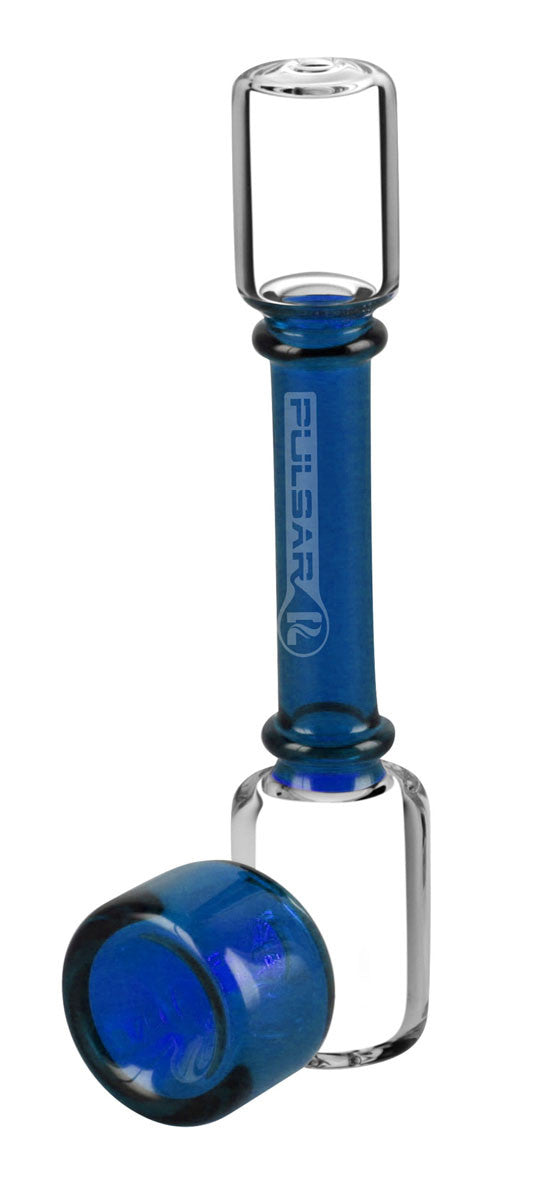 A front view of the Pulsar Modern Steamroller Pipe, showcasing the blue glass and simple cylindrical shape.