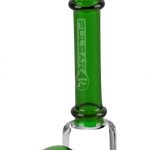 A side view of the Pulsar Modern Steamroller Pipe, showcasing its green glass construction and simple, cylindrical shape.