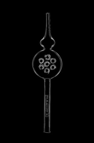 A straight-on view of the Pulsar Swiss Diffuser Vapor Straw Dab Collector, featuring a clear glass body and intricate straw-like design.