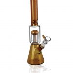 Front view of the Pulsar "Tree Hitter" Beaker Bong with Tree Perc, showcasing its clear glass construction and intricate perc design.