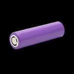 Purple 18650 vape battery isolated on black.