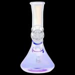 Iridescent glass water pipe for cannabis smoking.
