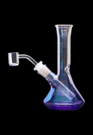 Front view of the 7-inch Queen of Bud Amethyst Dab Rig, showcasing the purple-tinted glass and curved neck design.
