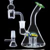 Glass rig with attachments for dabbing cannabis concentrates.