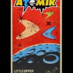 Front view of the Atomik Little Dipper Dab Rig - 5.25 in., showcasing a colorful graphic on a glass rig.