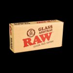 A top-down view of the RAW Classic Pack Glass Ashtray, showcasing its clear glass construction and circular shape.