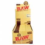 A slightly angled, close-up shot of the “RAW “Cut Corners” Single Wide Rolling Papers - 50 Pack” box, displaying its branded design and packaging.