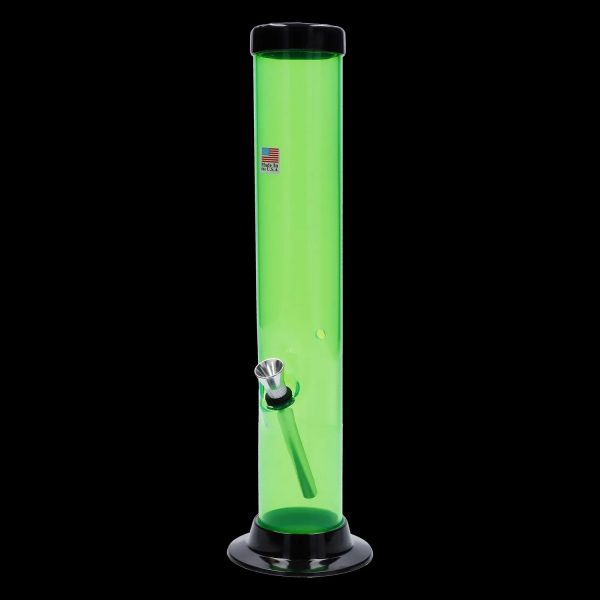 Green acrylic water pipe with a removable downstem, isolated on a black background."