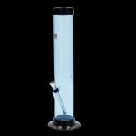 Blue glass water pipe with black accents.