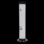 Tall glass water pipe with black accents and ice catch.