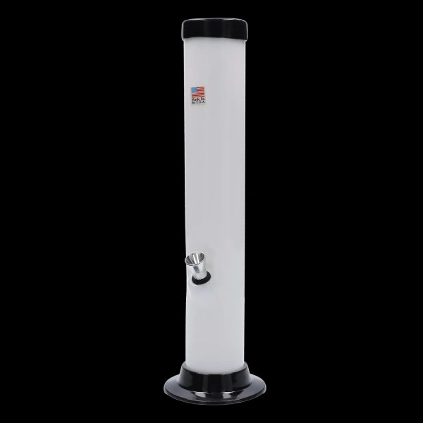 Tall glass water pipe with black accents and ice catch.