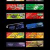 A grid of colorful, flavored rolling paper packs branded "JUICY JAYS," displaying flavors like marshmallow, candy cane, blueberry, banana, and watermelon, with legal disclaimers visible on each pack.