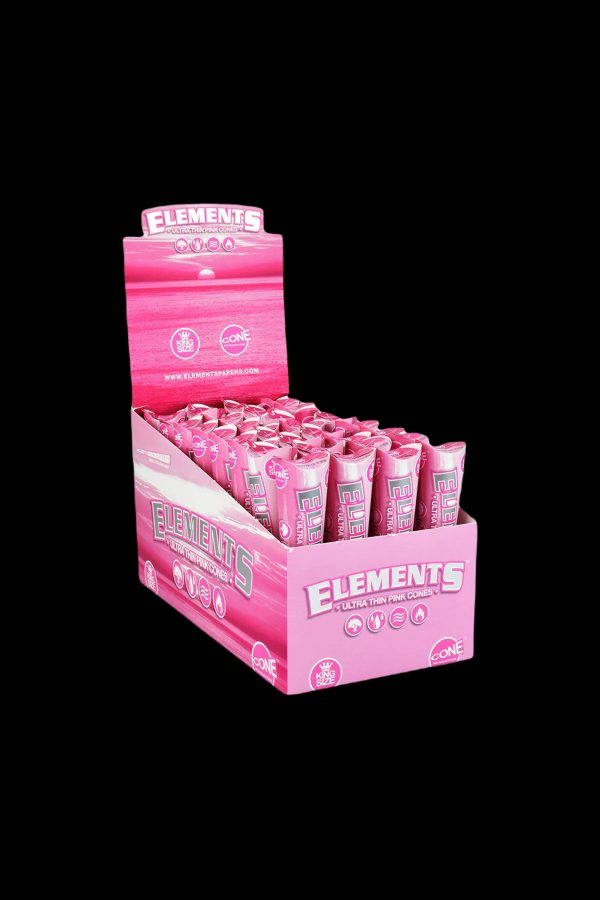 A display box of pink Elements ultra-thin rolling cones.