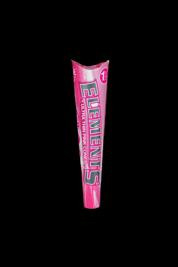 Pink pack of Elements Ultra Thin rolling cones against a black background.