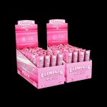Pink Elements rolling paper cones stacked in boxes.
