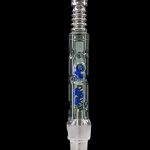 Glass oil rig bubbler with blue accents.