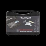 A black and red box for the “Reloadr Sharpshooter Reloading Scale Kit” displaying a digital scale, small containers, and tools, with measurements listed as 200g x 0.001g and 300gn x 0.05gn.