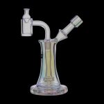 Iridescent glass dab rig with dual action functionality.
