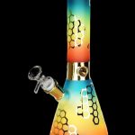 Front view of the Rainbow Honeycomb Glass Water Pipe, showcasing its colorful, honeycomb-patterned glass design.