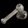 A side view of the Rainbow Speckled Hammer Bubbler, showcasing its speckled glass and compact hammer-style design.