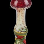 Front view of the Rasta Shroom Chillum Pipe, a colorful glass pipe resembling a mushroom with a detailed, patterned design.