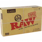 Front view of the RAW Classic Bulk Lean Cones packaging, displaying the brand logo and text indicating a bulk 800 pack.