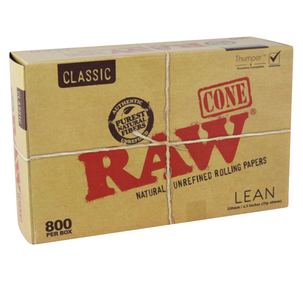 Front view of the RAW Classic Bulk Lean Cones packaging, displaying the brand logo and text indicating a bulk 800 pack.