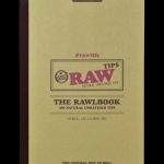 Front view of the RAW RawlBook - Book of 420 Rolling Filter Tips, displaying a booklet with a brown cover and white lettering.