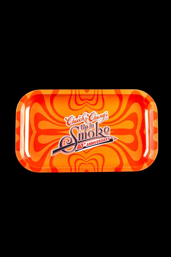 Red rolling tray with “Cheech & Chong's Up in Smoke 40th Anniversary” logo.