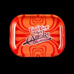 Red metal rolling tray with “Cheech & Chong’s Up in Smoke 40th Anniversary” logo.