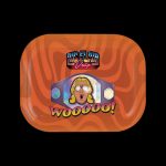 Orange rolling tray with cartoon illustration of a face and text “Big Flab Drip Wooooo!”.