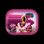Pink metal rolling tray featuring Ric Flair with "Wooo!" text and airplane design.