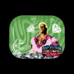 Ric Flair-themed cannabis tray with diamond accents and signature.